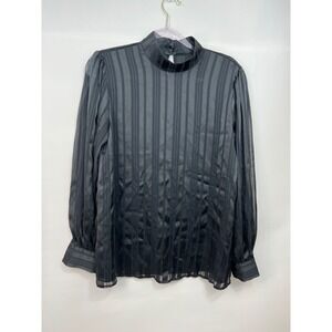 Ann Taylor Classy Blouse Black with Sheer Sleeves High Neck Womens Size M